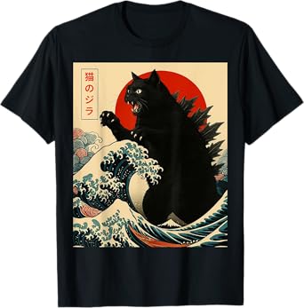 Catzilla Cat Japanese Art Funny Cat Gifts For Men Women Kids T-Shirt