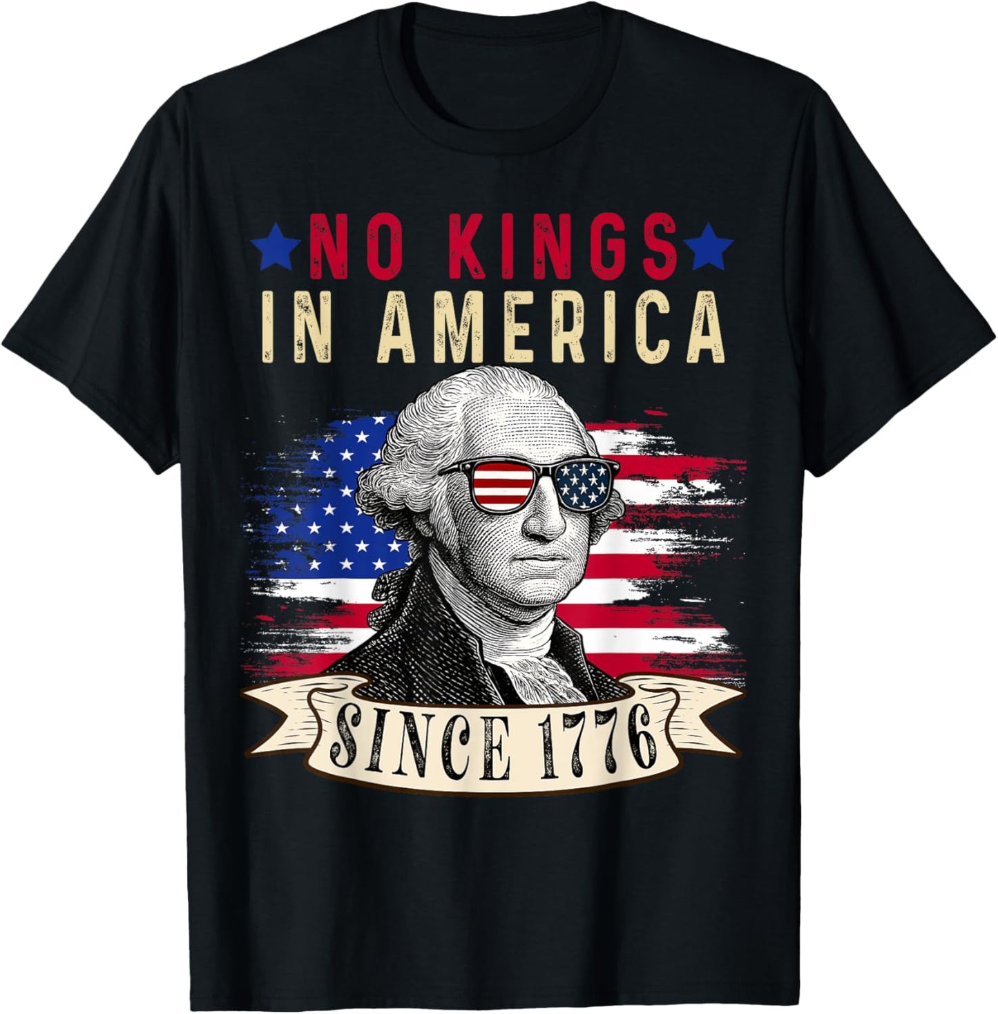 No Kings in America Since 1776 Distressed USA Flag Vintage T-Shirt