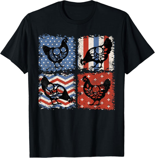 Patriotic Floral Chicken USA Flag 4th of July Chicken Lover T-Shirt