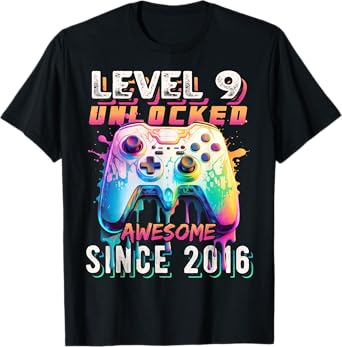 9th Birthday Boy Level 9 Gamer 9 Year Video Game Party T-Shirt