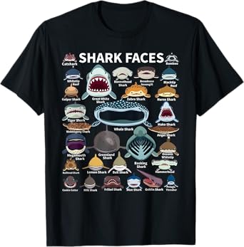 Shark Faces - Type of Shark - Shark Faces of All Kinds T-Shirt