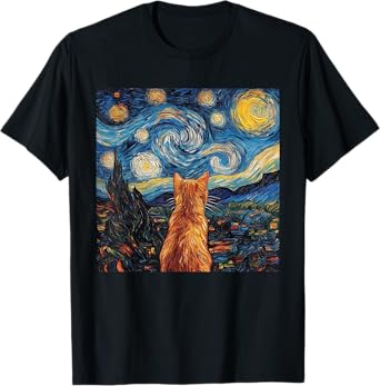 Cat Starry Night Van Gogh Cat For Cat Lover Cat Mom Cat Dad T-Shirt for Men Women