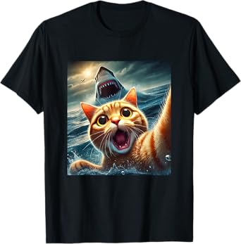 Cat Selfie With Shark Funny T-Shirt