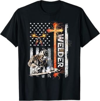 Welder American Flag Welding Faith Cross Christian Women Men T-Shirt