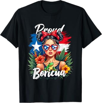 Puerto Rican Girls Boricua Puerto Rico Heritage Messy Bun T-Shirt
