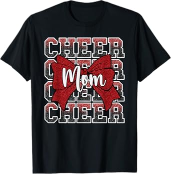 Cheer Mom Mama Bow Sport Cheerleader Cheerleading Red T-Shirt