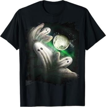 3 Three Ghost Moon, Wolf Ghosts Howling, Funny Halloween T-Shirt