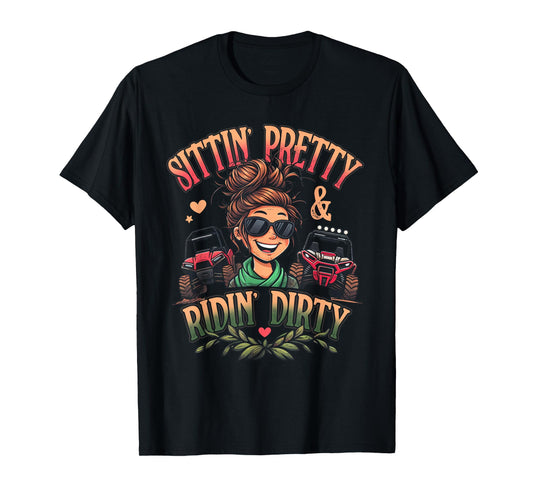 Messy Bun Mom Sunglasses UTV Offroad SXS Life Riding Girls T-Shirt