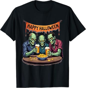 Zombies Drinking Beer Funny Party Halloween Holiday Graphic T-Shirt