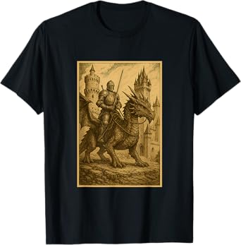Medieval Knight Riding Dragon Fantasy Art Myth Surreal Rider T-Shirt