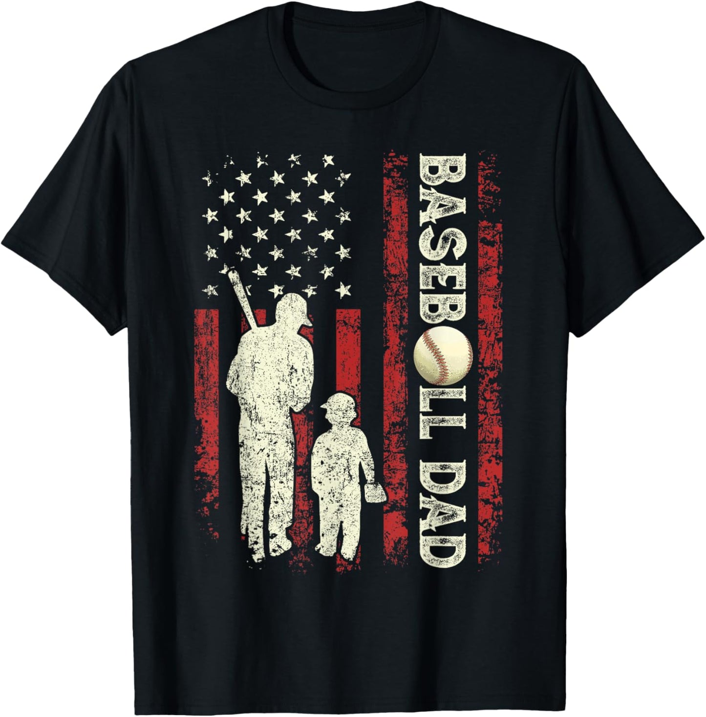 Fathers Day Baseball Dad USA Flag Gifts For Dad Men Baseball T-Shirt