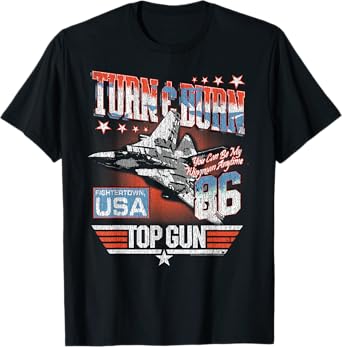 Top Gun Turn & Burn Distressed Vintage Classic Action Movie T-Shirt
