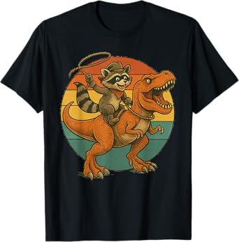 Cowboy Raccoon Riding A T-Rex Funny Retro Western Raccoon T-Shirt