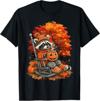 Feral Girl Fall Raccoon Halloween Pumpkin Raccoon Autumn T-Shirt