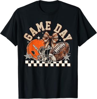 Vintage Football Mom Orange Coquette Bow Game Day Women Girl T-Shirt