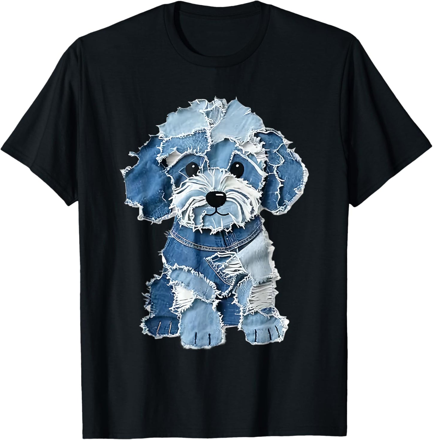 retro funny denim patch animal dog T-Shirt