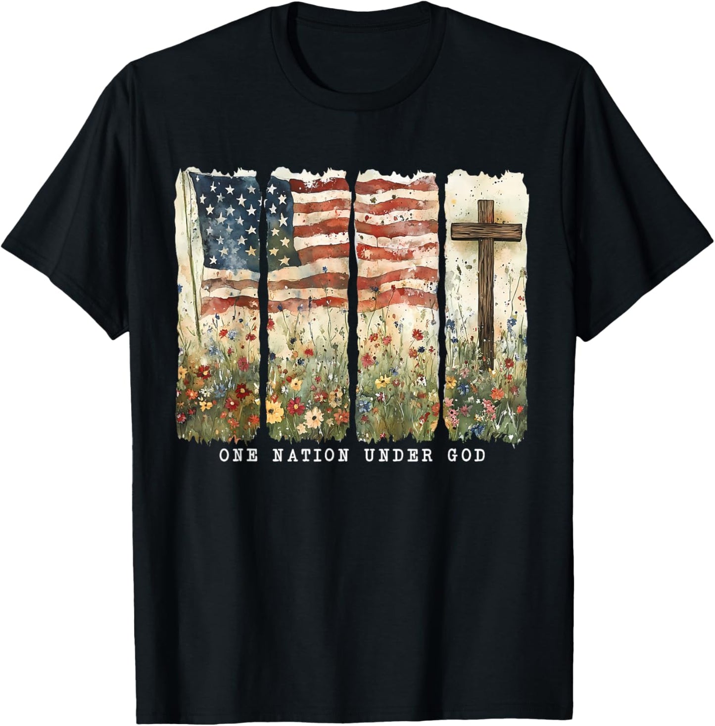 One Nation Under God Flag 4th Of July Patriotic Christian T-Shirt