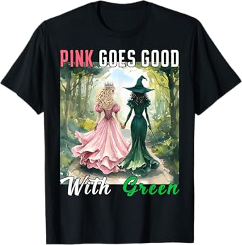 Pink Witch Goes Good With Green Halloween Witch Women Girls T-Shirt