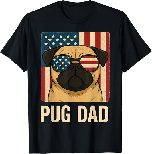 Pug Dad Dog Fathers Day Patriotic pug Dad Dog USA Flag T-Shirt