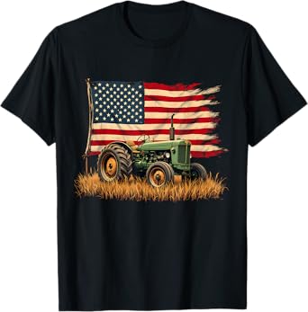 Tractor American Flag Patriotic Farming 4th of July T-Shirt
