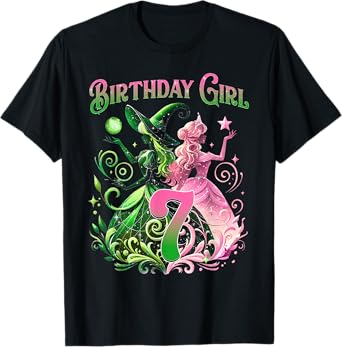 7Th Birthday Witch Pink And Green 7 Year Old Birthday Girls T-Shirt