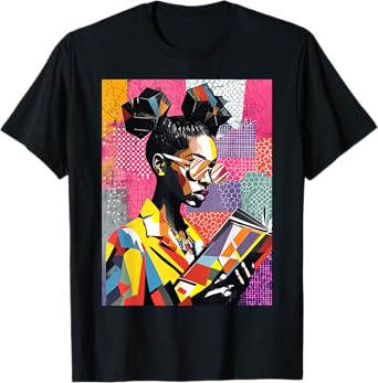 Geometric Black History Educated Women Reading Book Melanin T-Shirt