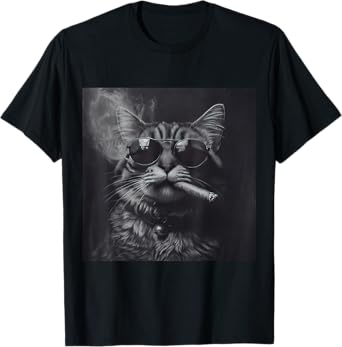 Smoking Cat Moody Noir Black And White Art Funny T-Shirt for Men Women