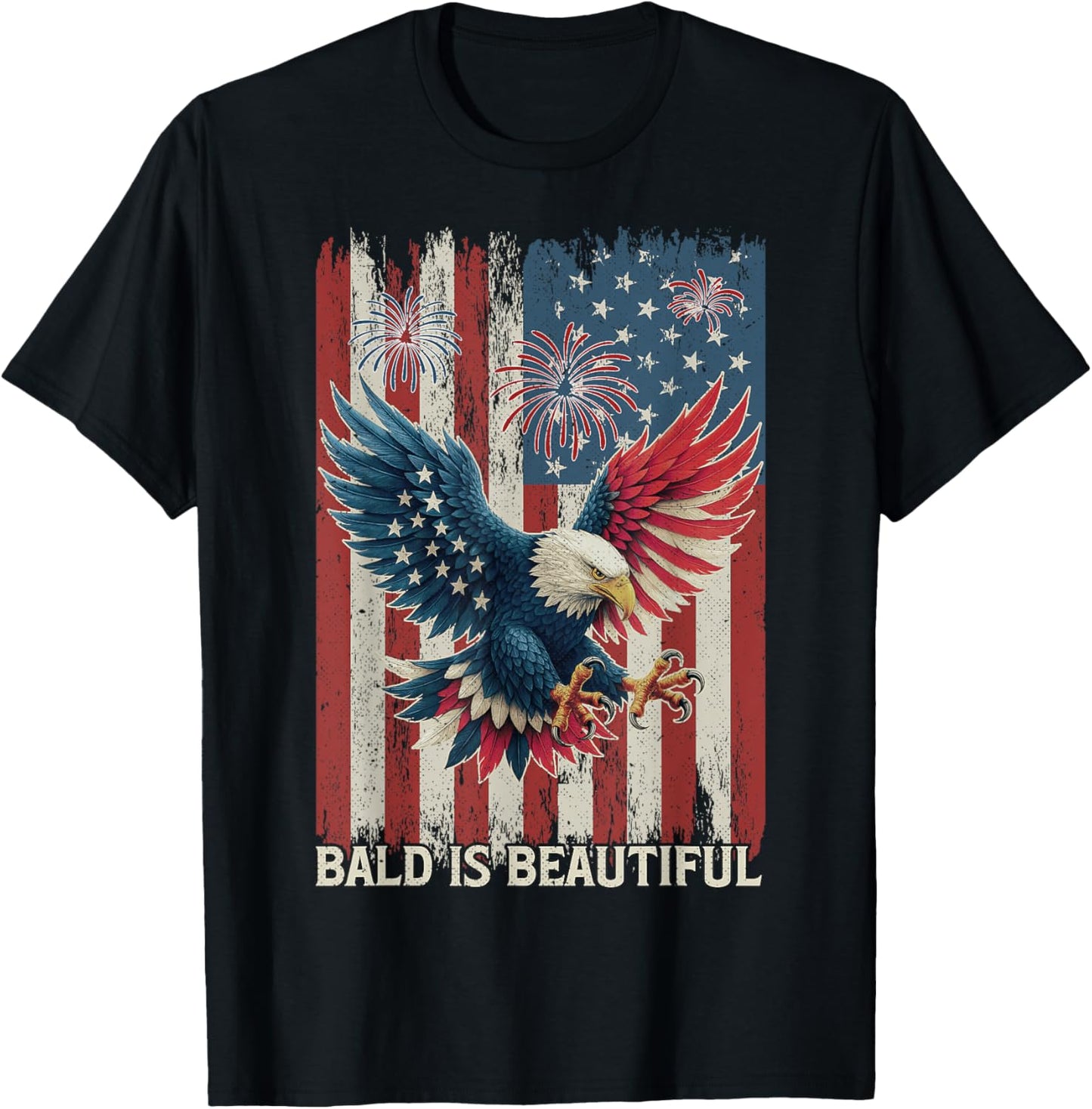 Bald Is Beautiful Eagle Usa Flag Patriotic 4th Of July Men T-shirt