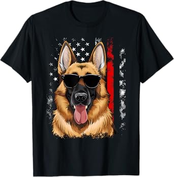 Patriotic German Shepherd K9 Unit Thin Blue Line Police T-Shirt
