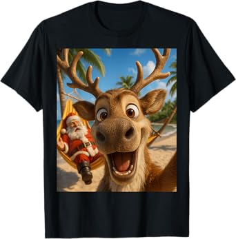 Christmas in July – Reindeer Selfie Santa Boys Kids Funny T-Shirt