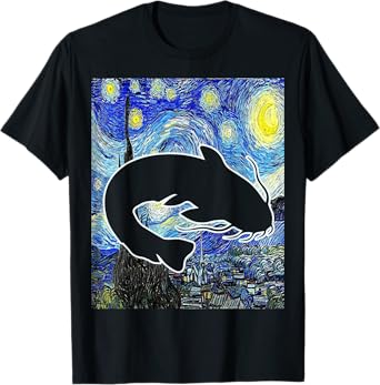 Catfish Starry Night Catfish Fishing Van Gogh Painting T-Shirt