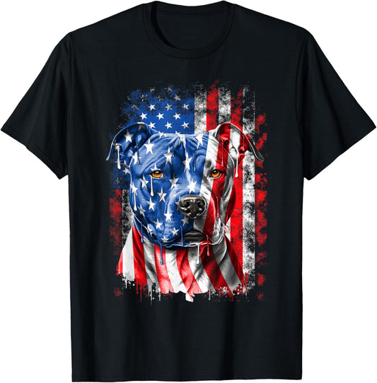 Retro Pitbull Dog & American Flag Independence Day July 4th T-Shirt