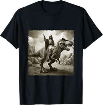 Vintage Jesus Riding T Rex Dinosaur Believers Christian T-Shirt