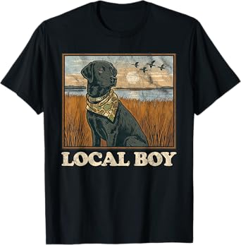 Local Boy Black Lab Hunting Dog Marsh Scene Sunset Vintage T-Shirt