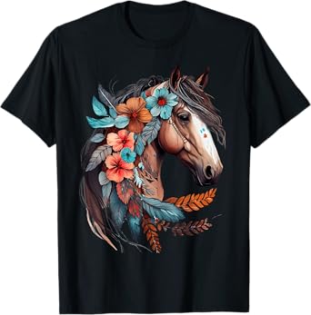 Floral Wild Horse Country Horse Riding T-Shirt