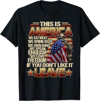Funny Design This Is America We Eat Meat We Drink Beer T-Shirt