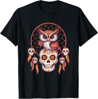 Sugar Skull Owl Day of Dead Halloween Dia De Muertos T-Shirt