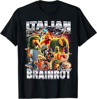 Types of Italian Brainrot Meme Character Hand Drawn for Kids T-Shirt