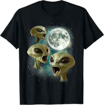 Three Alien Moon | 3 Alien Funny Weird Cursed Meme T-Shirt