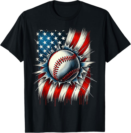 Baseball 4th Of July Men USA American Flag Patriotic Boys T-Shirt