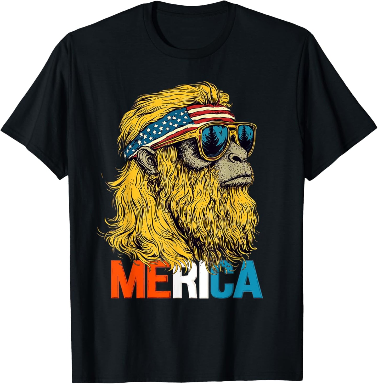 Bigfoot Merica Rock American Flag Patriotic 4th Of July T-shirt