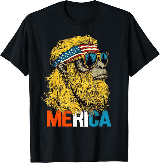 Bigfoot Merica Rock American Flag Patriotic 4th Of July T-shirt