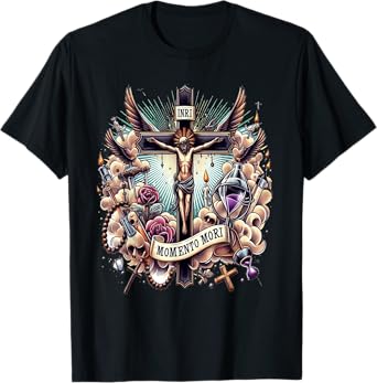 Memento Mori Catholic Crucifix Traditional Latin Mass Skull T-Shirt