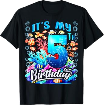 It's My 5th Birthday Boy Sea Fish Ocean Animals Aquarium T-Shirt