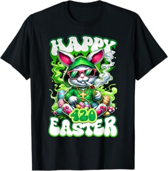 Happy 420 Easter Day Bunny Smoking Weed Marijuana Funny 420 T-Shirt