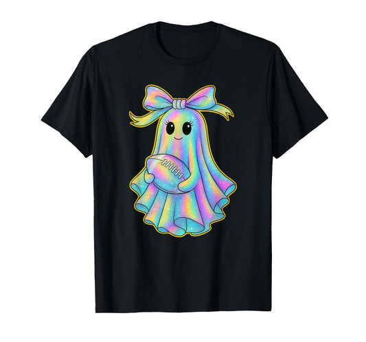 Cute Football Ghost Pastel Halloween Team Spirit Coquette T-Shirt
