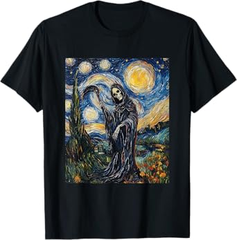 Grim Reaper Skeleton - Van Gogh Style - Starry Night T-Shirt
