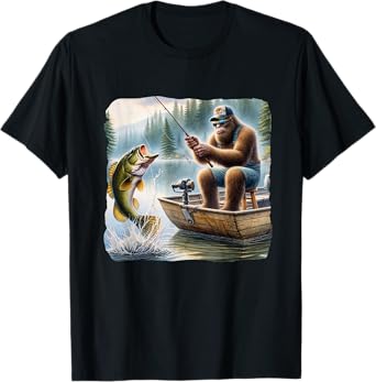 Bigfoot Fishing Funny Sasquatch Summer Bass Fisherman T-Shirt