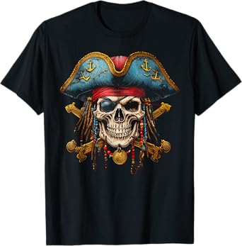 Pirate Skull Halloween Costume Men Women Boys Girls Teens T-Shirt