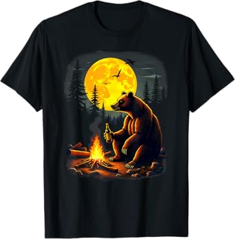 Grizzly Bear Drinking Beer Hiking Camping T-Shirt